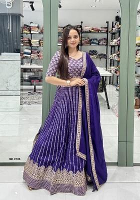 Purple Embroidered Silk Blend Lehenga Set