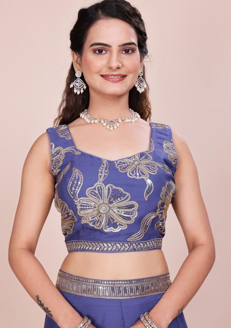 Light Purple Embroidered Georgette Lehenga Set - Indya