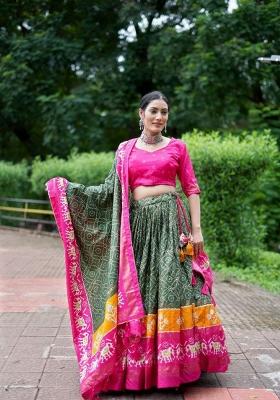 Mehendi Printed Silk Blend Lehenga Set