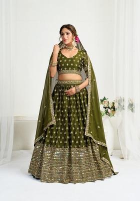 Mehendi Embroidered Silk Blend Lehenga Set