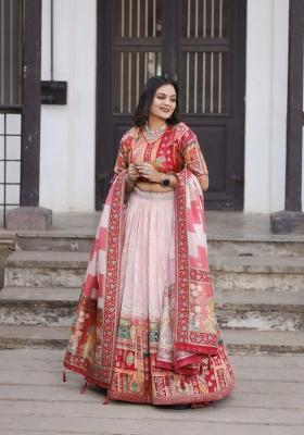 Light Pink Printed Silk Lehenga Set