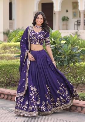 Purple Sequin Vichitra Lehenga Set
