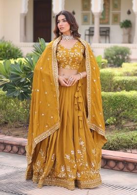 Yellow Sequin Vichitra Lehenga Set