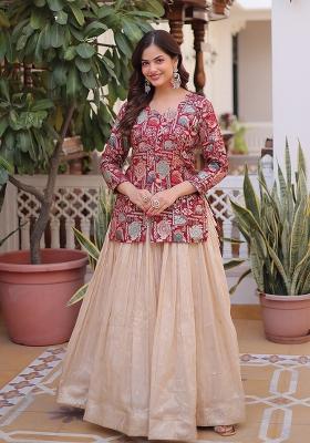 Beige Weaving Cosmos Lehenga Set