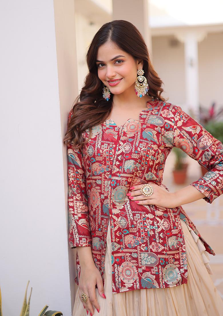 Beige Weaving Cosmos Lehenga Set - Indya