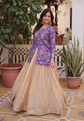 Beige Weaving Cosmos Lehenga Set