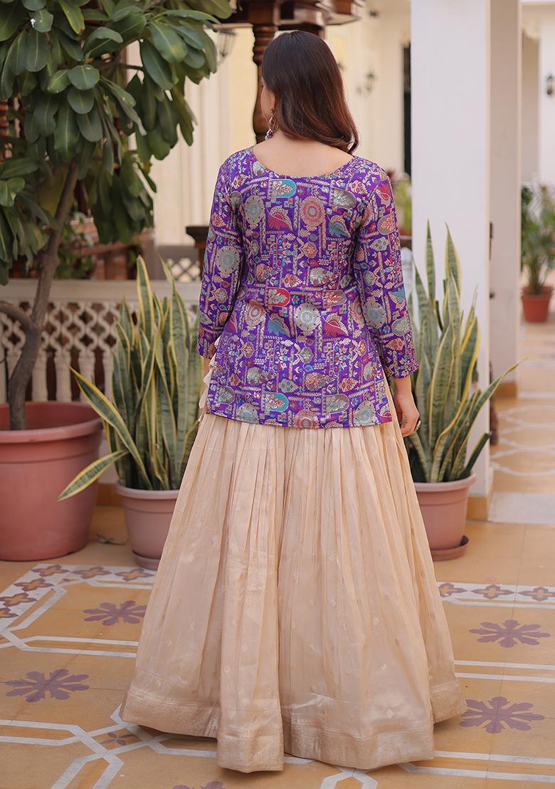 Beige Weaving Cosmos Lehenga Set - Indya