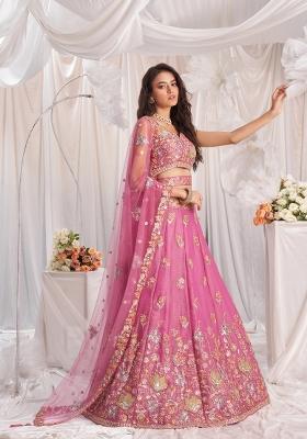 Pink Embroidered Fandy Lehenga Set