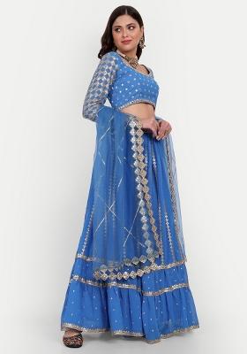 Sky Blue Embroidered Georgette Lehenga Set