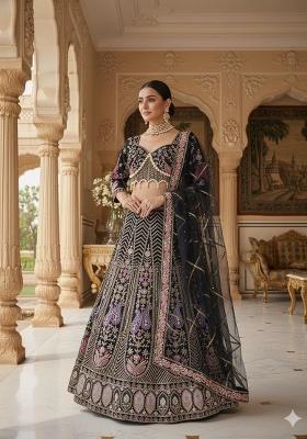 Black Sequin Silk Lehenga Set