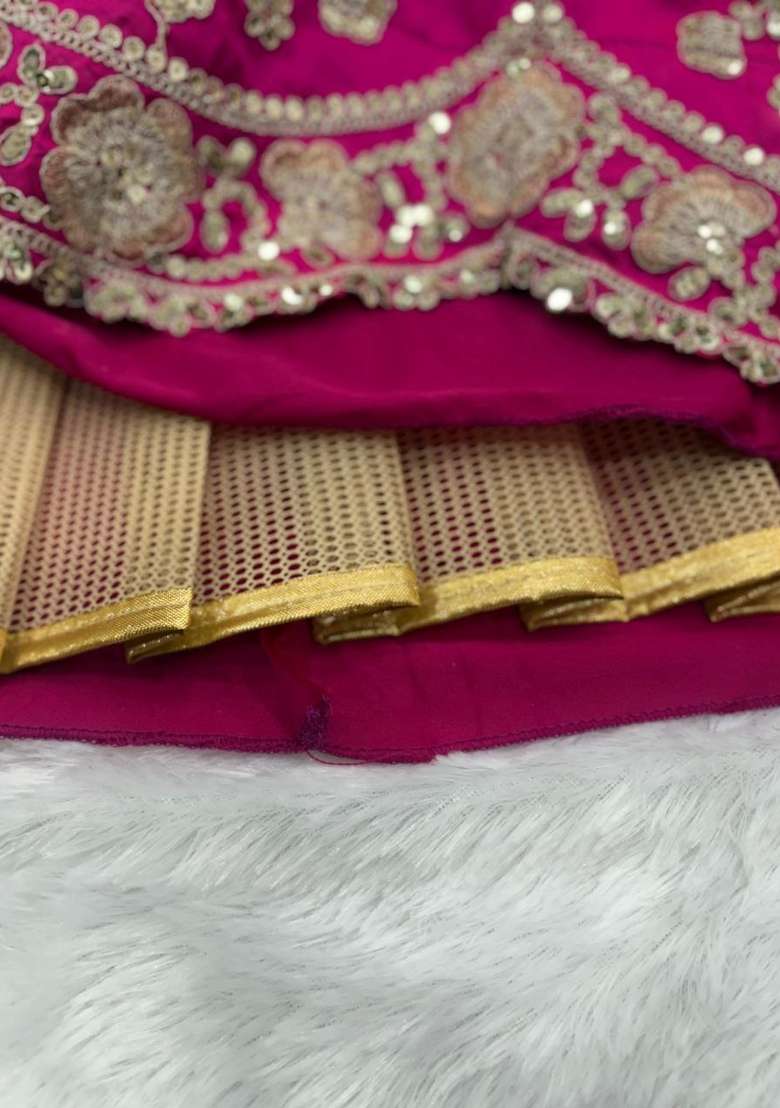 Magenta Embroidered Silk Blend Lehenga Set for Diwali and Festive Wear - Indya