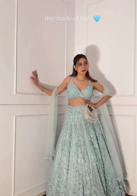 Turquoise Sequin Net Lehenga Set