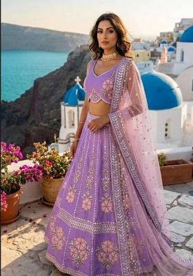 Lavender Sequin Silk Lehenga Set