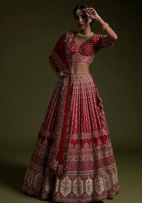 Red Sequin Silk Lehenga Set