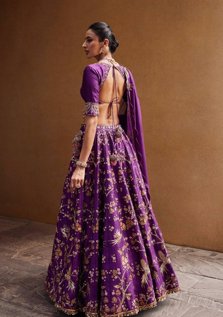 Purple Sequin Silk Blend Lehenga Set - Indya
