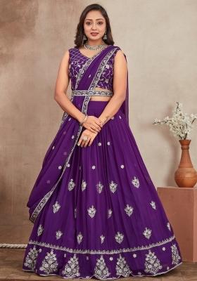 Purple Sequin Georgette Lehenga Set