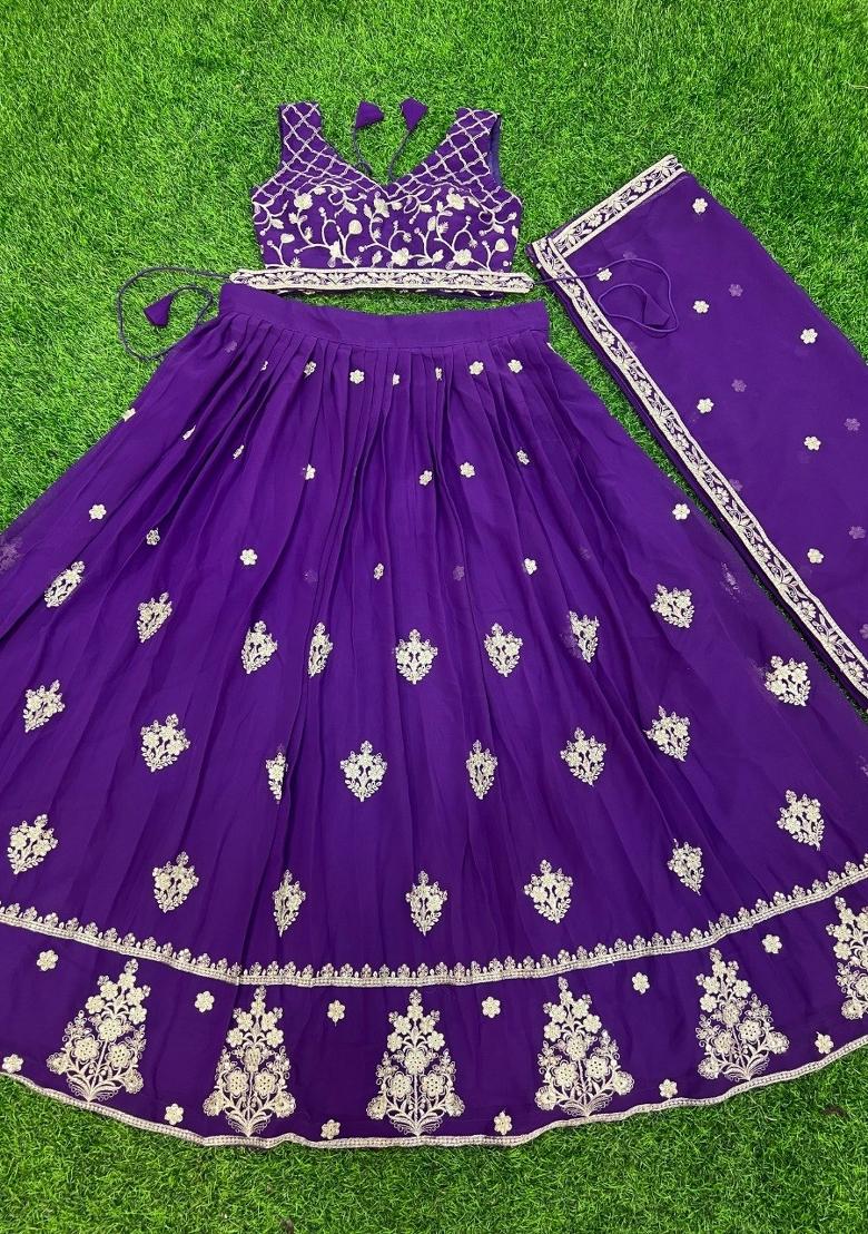 Purple Sequin Georgette Lehenga Set - Indya