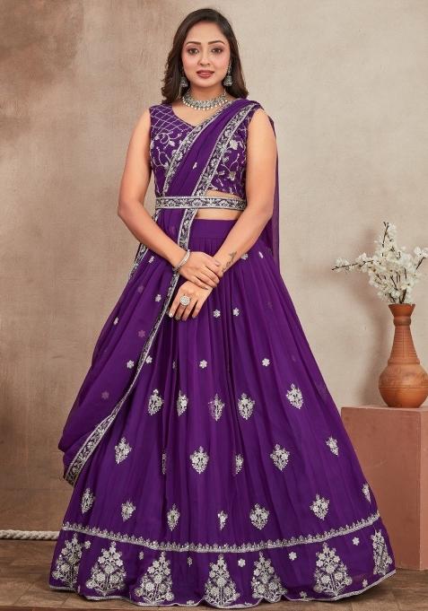 Purple Sequin Georgette Lehenga Set
