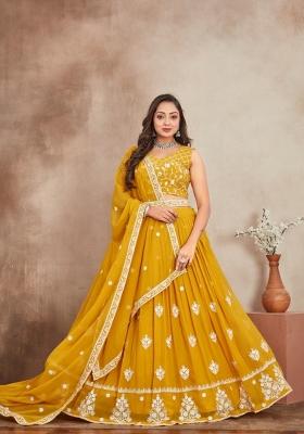 Yellow Sequin Georgette Lehenga Set