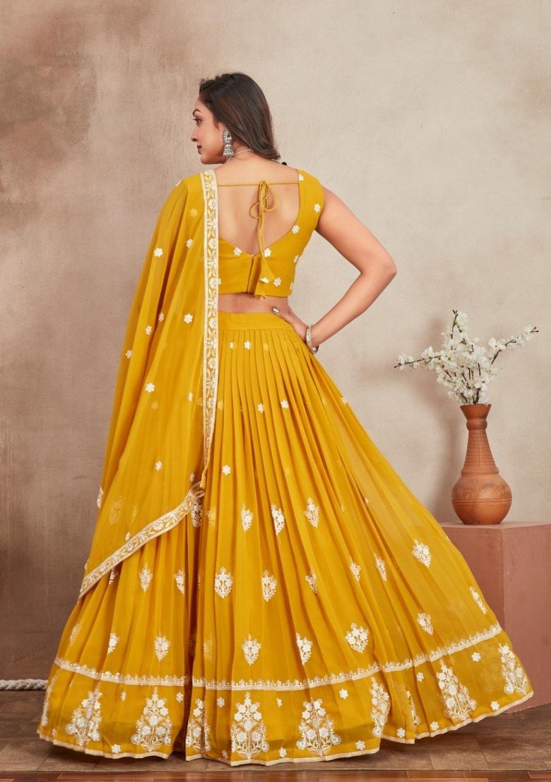 Yellow Sequin Georgette Lehenga Set - Indya