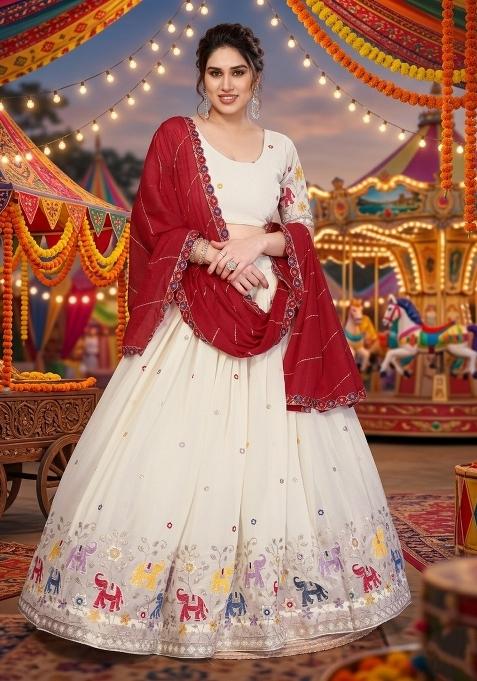 White Embroidered Georgette Lehenga Set