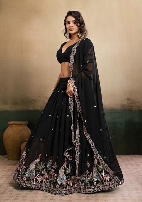 Black Embroidered Georgette Lehenga Set