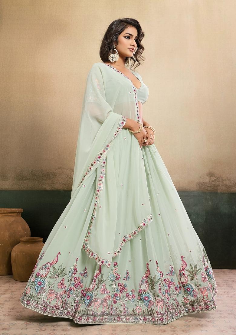 Pista Embroidered Georgette Lehenga Set - Indya