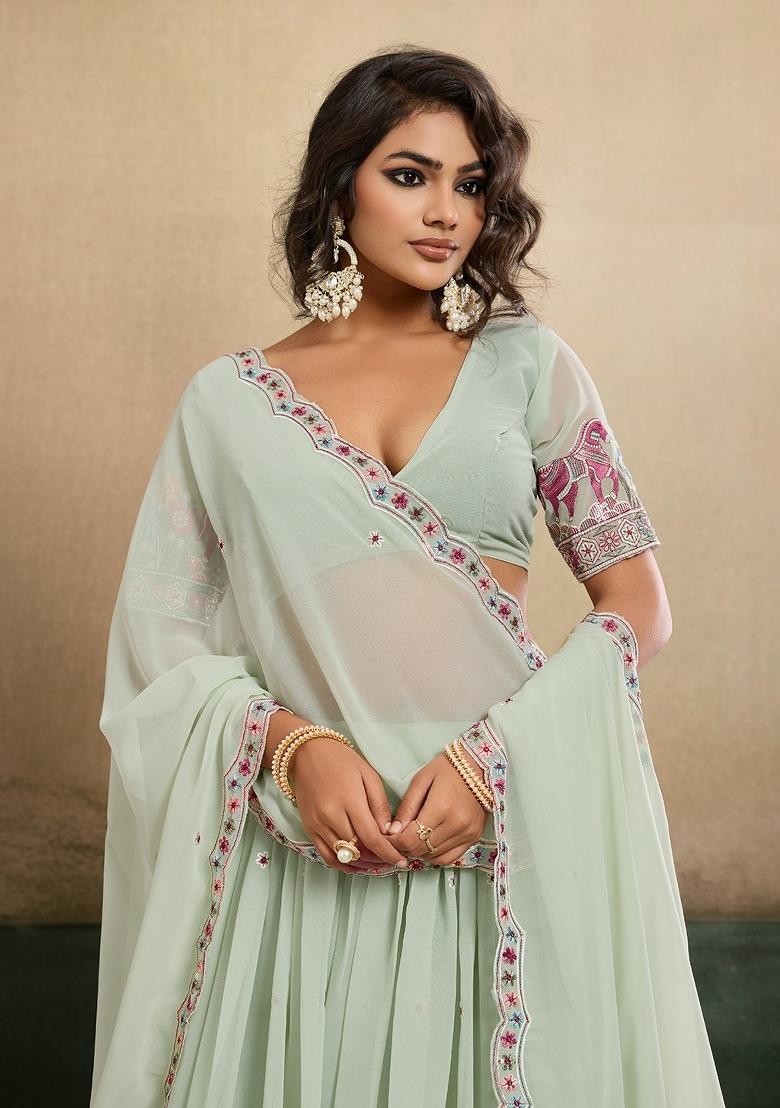 Pista Embroidered Georgette Lehenga Set - Indya