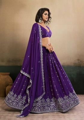 Purple Embroidered Georgette Lehenga Set