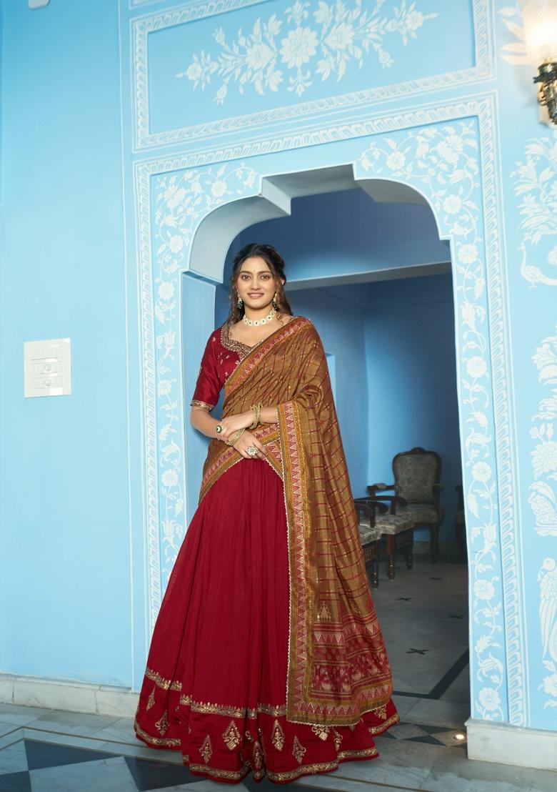 Maroon Sequin Silk Blend Lehenga Set - Indya
