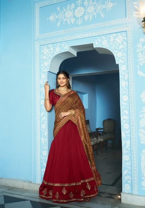 Maroon Sequin Silk Lehenga Set