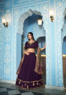 Dark Purple Sequin Silk Lehenga Set