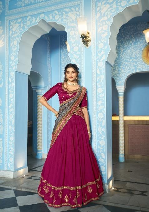 Magenta Sequin Silk Blend Lehenga Set
