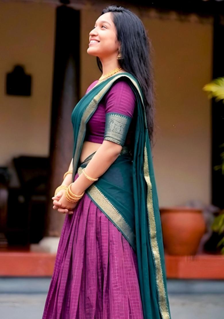 Pink Zari Work Dola Chex Lehenga Set - Indya