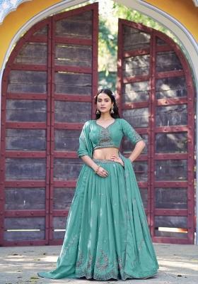 Sky Blue Sequin Georgette Lehenga Set