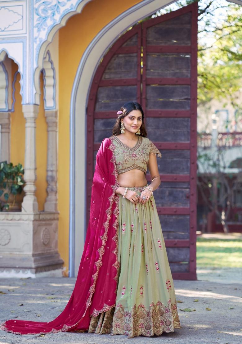 Pista Sequin Georgette Lehenga Set - Indya