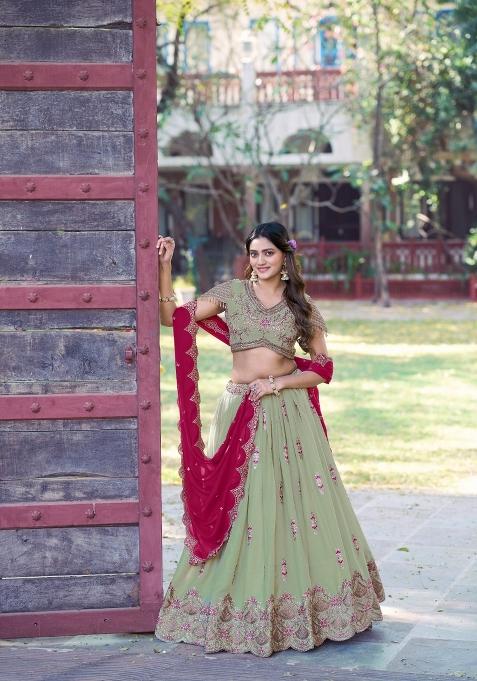 Pista Sequin Georgette Lehenga Set