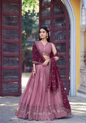 Peach Sequin Georgette Lehenga Set