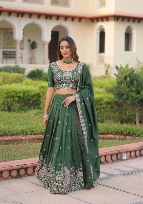 Green Sequin Work Silk Blend Lehenga Set