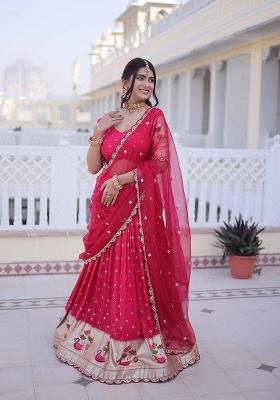 Pink Sequin Work Silk Blend Lehenga Set