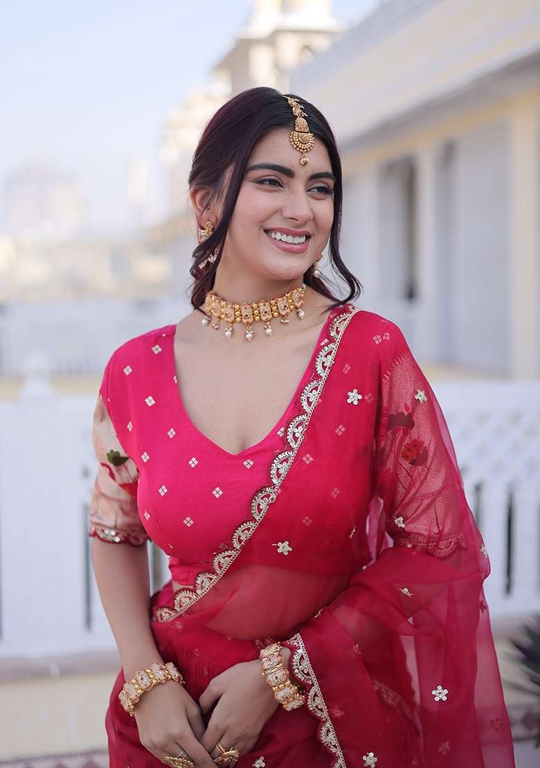 Pink Work Silk Blend Lehenga Set with Sequin for Diwali | Wedding & Festive Wear - Indya