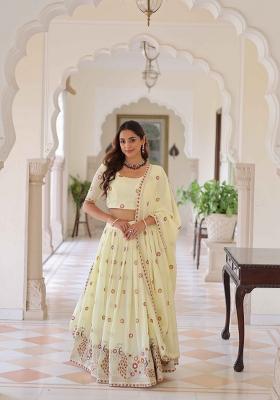 White Sequin Work Silk Lehenga Set