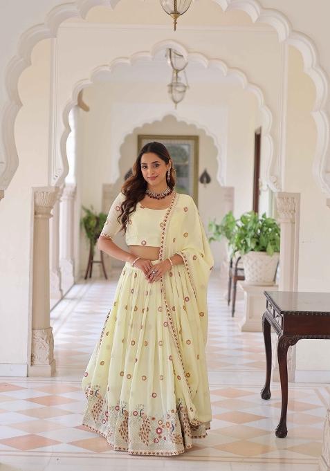 White Sequin Work Silk Lehenga Set