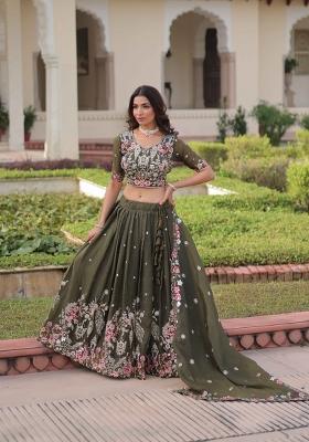 Green Sequin Work Gold Crush Lehenga Set
