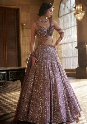 Light Pink Embroidered Silk Blend Lehenga Set