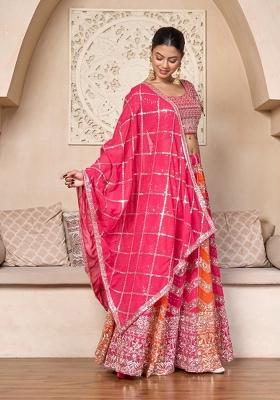 Multicolor Embroidered Georgette Lehenga Set