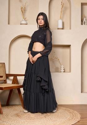 Black Embroidered Georgette Lehenga Set