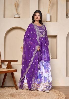 Purple Embroidered Georgette Lehenga Set