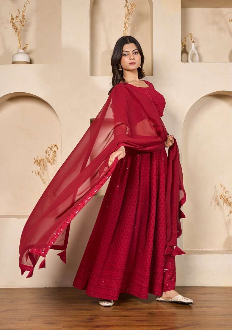 Maroon Rayon Lehenga Set with Embroidered for Diwali | Wedding & Festive Wear - Indya