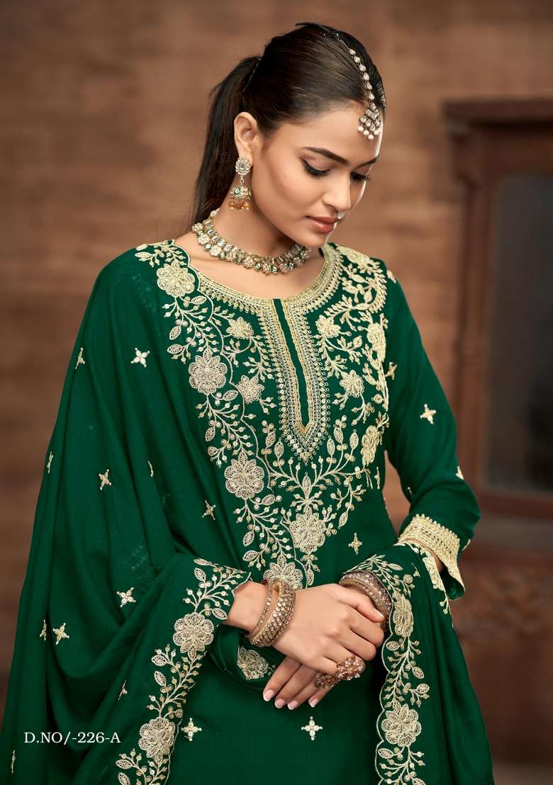 dark green Silk Blend Lehenga Set with Zari Work for Diwali | Wedding & Festive Wear - Indya